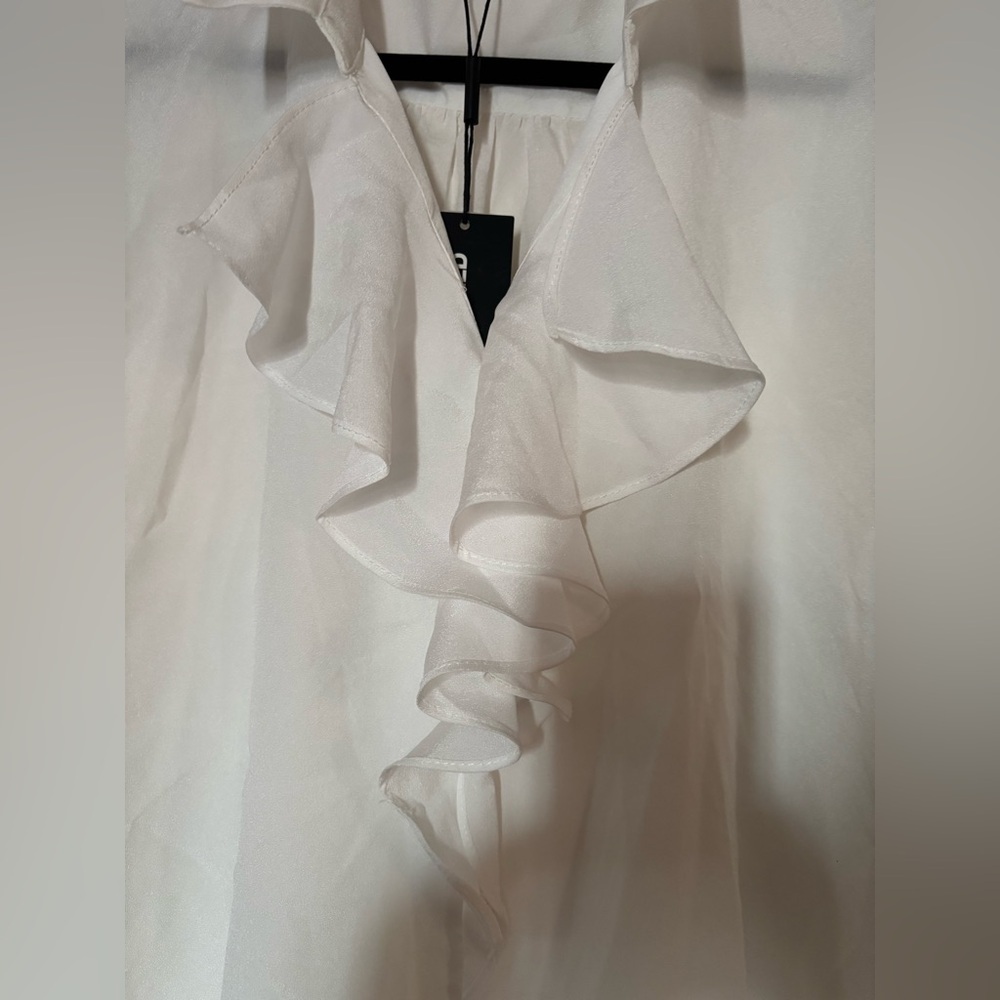 NWT Karl Lagerfeld ruffle front button down blouse - Picture 2 of 12